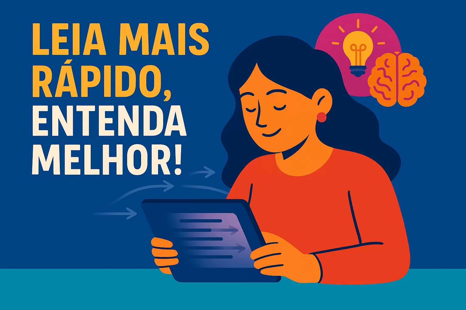 Ilustração flat de concurseiro(a) aplicando técnicas de leitura dinâmica para ler mais rápido com foco na compreensão para concursos públicos.